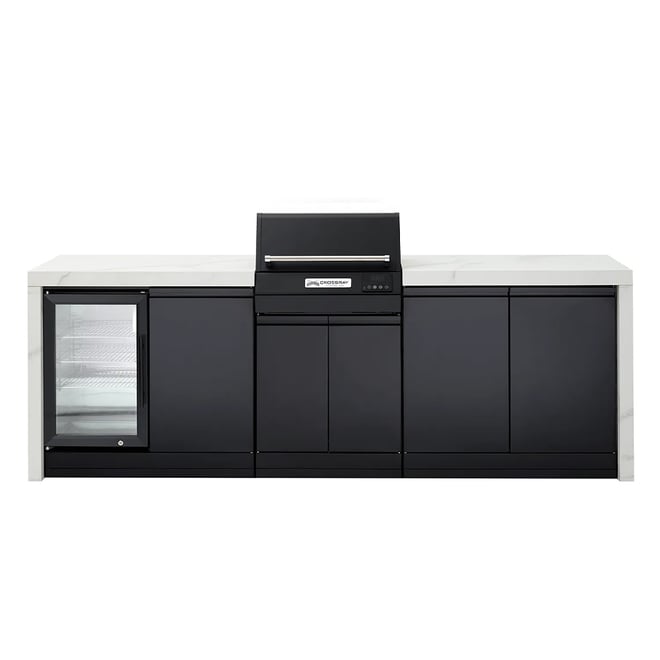 CROSSRAY eXtreme Electric White Outdoor Kitchen With Double Cabinets And Single Door Fridge