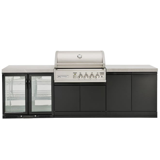 CROSSRAY 4 Burner Gas Outdoor Kitchen With Double Cabinets And Double Door Fridge