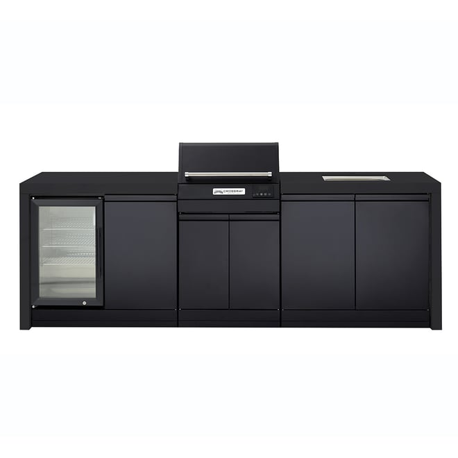 CROSSRAY eXtreme Electric Black Outdoor Kitchen With Double Cabinets, Sink And Single Door Fridge