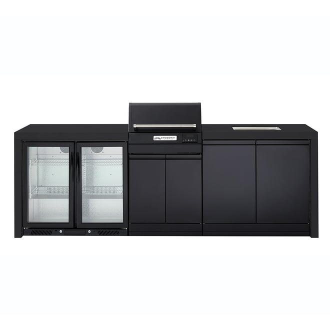 CROSSRAY eXtreme Electric Black Outdoor Kitchen With Double Cabinets, Sink And Double Door Fridge
