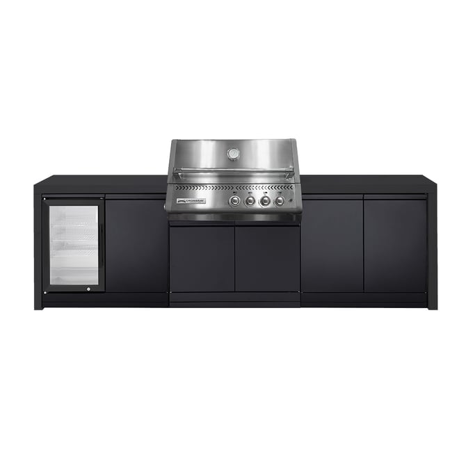 CROSSRAY Premium Xplor 4 Burner Gas Outdoor Kitchen With Single Door Fridge In Black