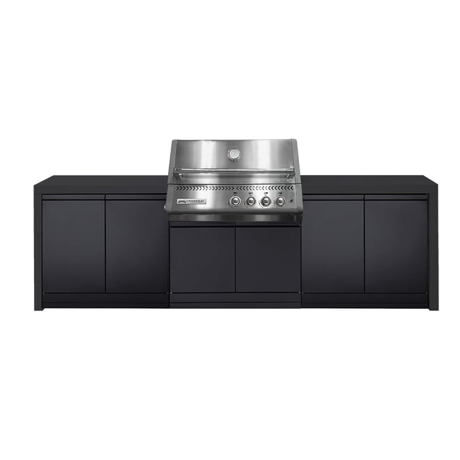 CROSSRAY Premium Xplor 4 Burner Gas Outdoor Kitchen With Double Cabinets In Black
