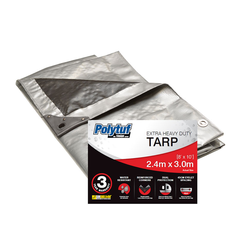 Polytuf Extra Heavy Duty 2.4m x 3m Silver/Black Tarp