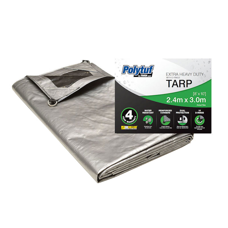 Polytuf Ultra Heavy Duty Silver/Black 2.4 x 3m D Ring Tarp