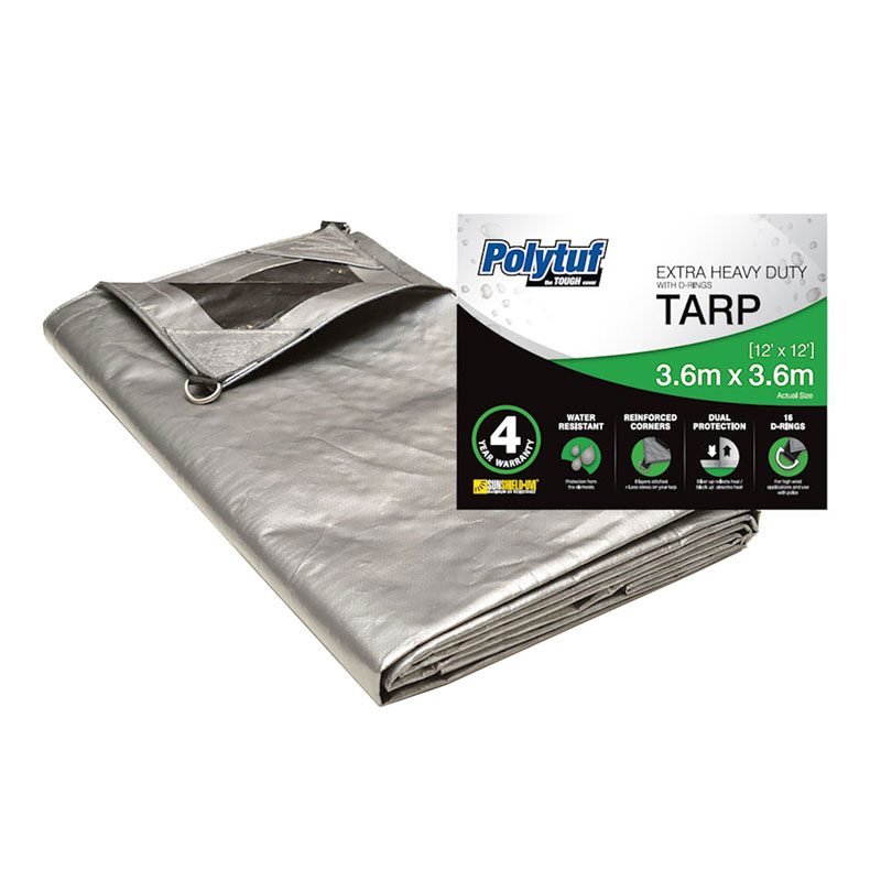 Polytuf Ultra Heavy Duty Silver/Black 3.6 x 3.6m D Ring Tarp