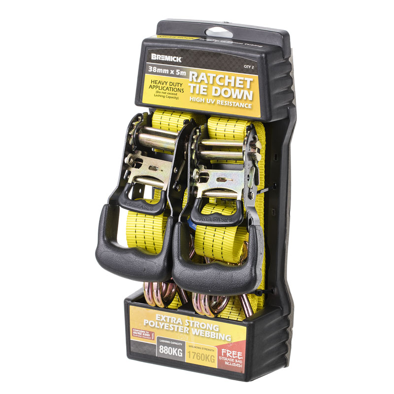 Ratchet Tie Down Strap 38mm x 5m 2 Pack
