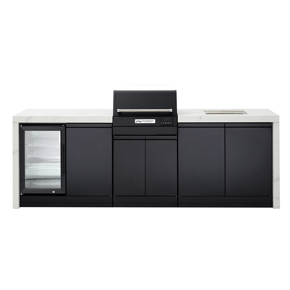 CROSSRAY eXtreme Electric White Outdoor Kitchen With Double Cabinets, Sink And Single Door Fridge