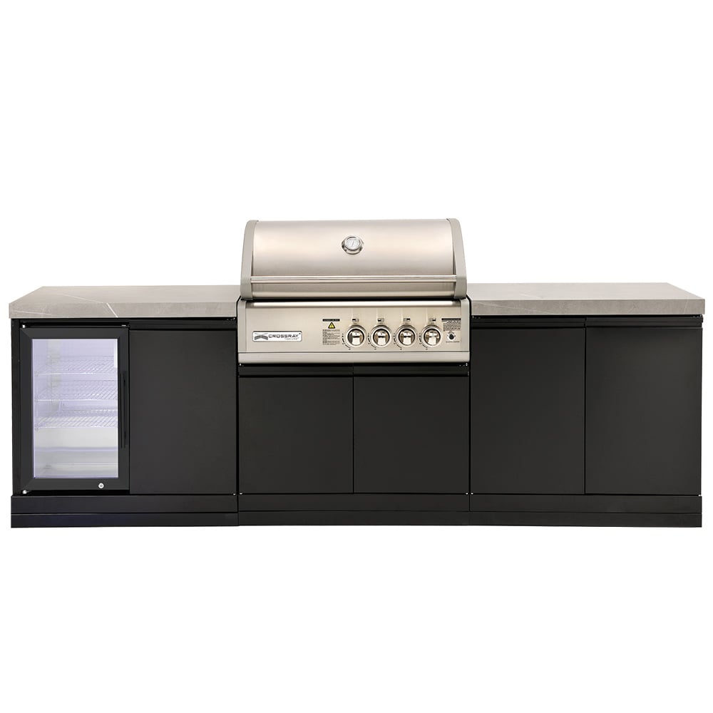 CROSSRAY 4 Burner Gas Outdoor Kitchen With Double Cabinets And Single Door Fridge