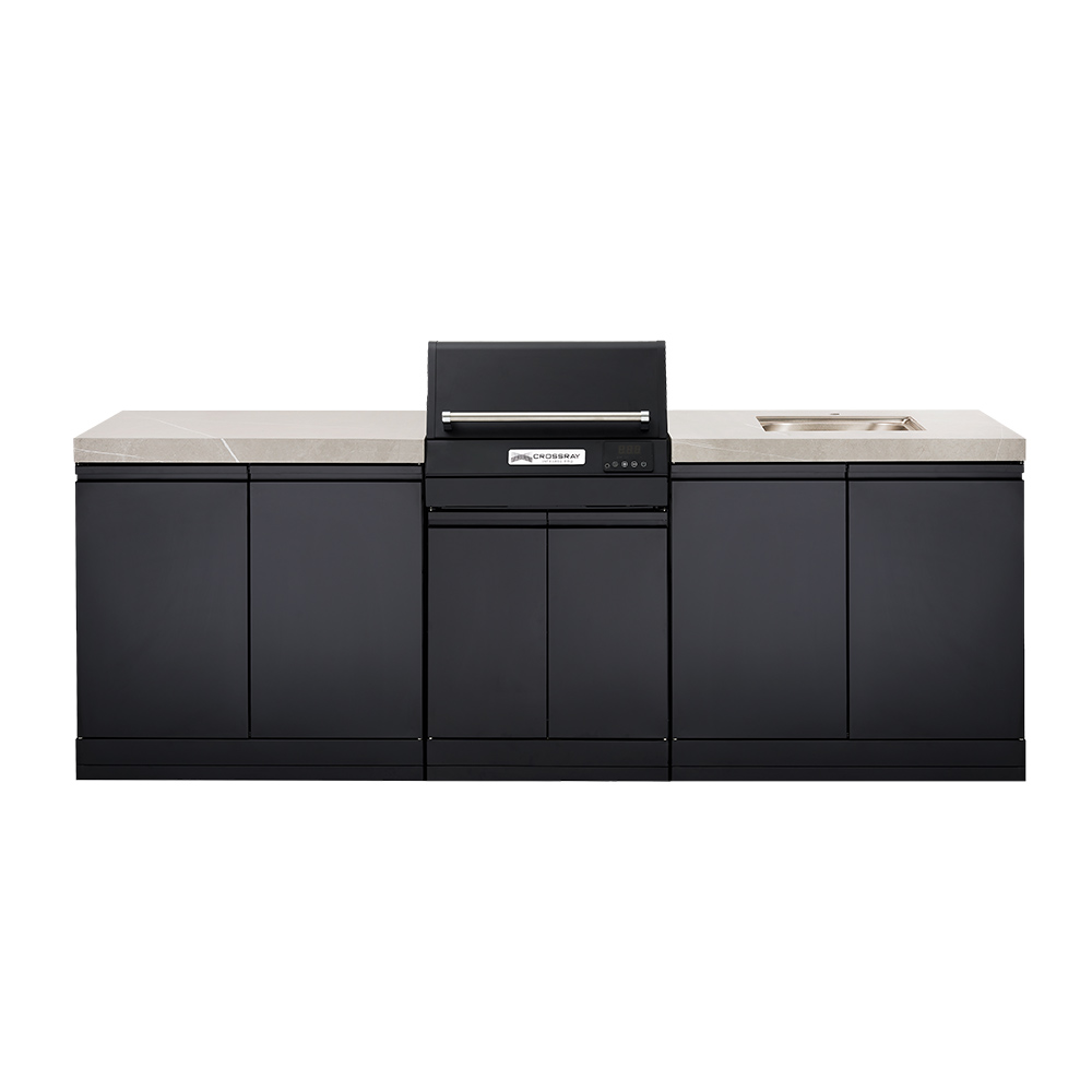 CROSSRAY eXtreme Electric Grey Outdoor Kitchen With Double Cabinets And Sink