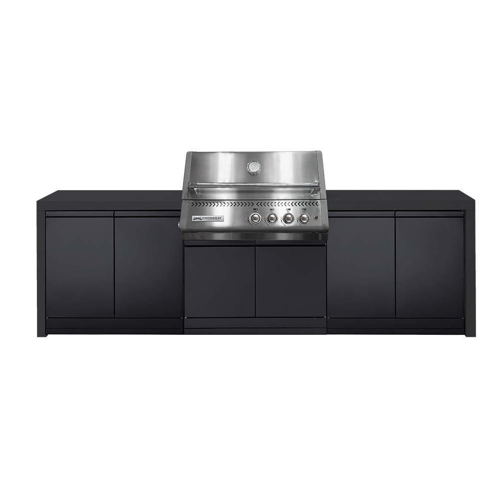 CROSSRAY Premium Xplor 4 Burner Gas Outdoor Kitchen With Double Cabinets In Black
